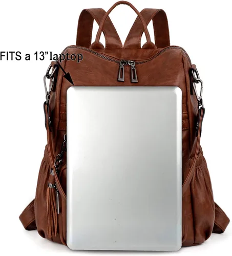 Vista 9 de UTO Mochila de cuero vegano para mujer, diseño de moda, convertible con borla, para viajes, con borla