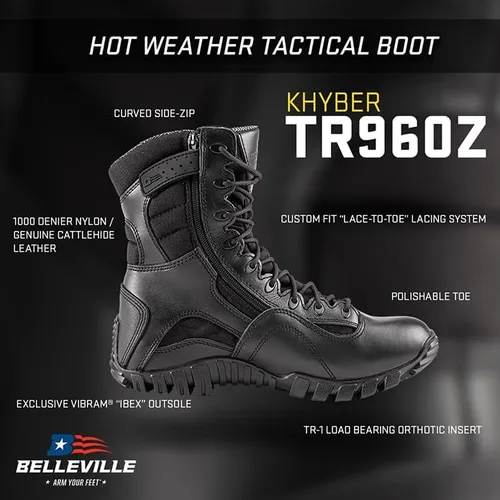 Vista 5 de TACTICAL RESEARCH TR Khyber TR960Z Botas tácticas con cremallera lateral para hombre