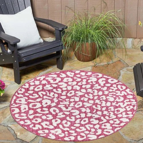 Vista 9 de Unique Loom colección Outdoor Safari Alfombra para exteriores - Leopardo (13' redonda, azul/gris)