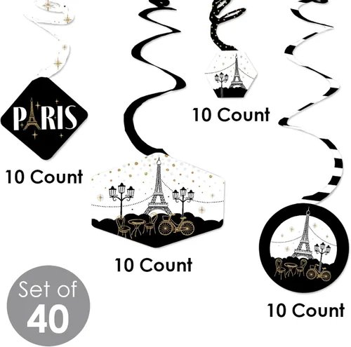 Vista 5 de Big Dot of Happiness Stars Over Paris - Decoración para colgar en fiestas con temática parisina - Remolinos de decoración para fiestas - Juego de 40