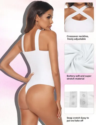 Vista 3 de Quzzion Body sexy para mujer cuello halter cruzado sin mangas doble forro overol