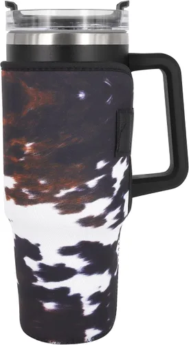 Vista 13 de Fundas aisladas de neopreno reutilizables, idea para vaso de 40 onzas con asa (solo mangas de taza) (China floral abstracta) Reusable Neoprene