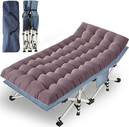 Vista 8 de Paquete de 2 catres de camping con colchón para dormir con almohadilla cómoda, cama de campamento resistente para adultos, catre plegable para casa