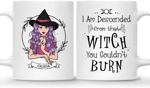 Vista 24 de Gossby Taza de café de bruja personalizada, regalo personalizado de Halloween para mujeres, hermana, mejor amiga, mamá, abuela con diseño, nombre