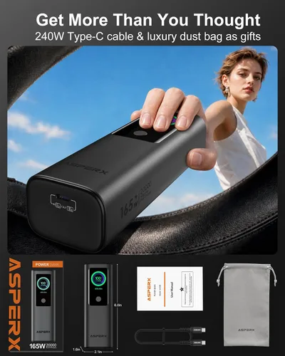 Vista 9 de AsperX Banco de energía para ordenador portátil, 165W 20000mAh, Unibody de Gris