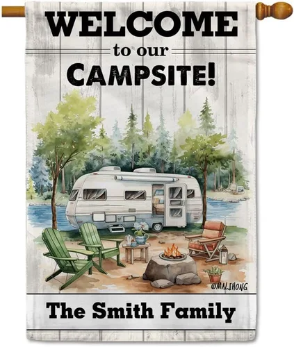 Vista 21 de Custom Welcome to Our Campsite Flag RV Camping Decor 12.5"x18" R26 Style 1