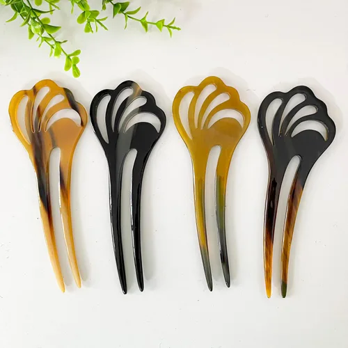 Vista 8 de Palillos para el pelo largo, palillo alisador de pelo natural de cuerno de búfalo, alfiler de 5.5 pulgadas, regalo para la madre, 1 unidad, flor