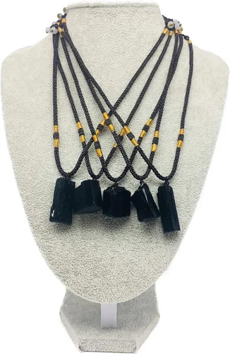 Vista 3 de Zungtin - Collar con colgante de chakra curativo de turmalina negra cruda natural
