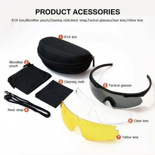 Vista 6 de SPOSUNE Anteojos de disparo para hombre con funda, resistentes a los impactos con 3 lentes, gafas de seguridad antivaho para hombres y mujeres