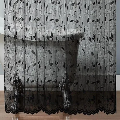 Vista 3 de ASATEX Cortina de ducha de encaje semitransparente gris. Cortina de baño romántica con patrón de hojas florales de 36 x 72 pulgadas. Haz que el baño