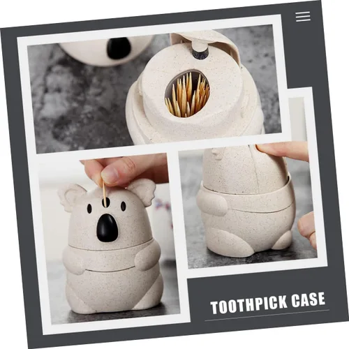 Vista 3 de Cabilock Prensa-tipo caja de palillo de dientes de apertura automática Koala Toothpick Holder compacto ligero para el hogar