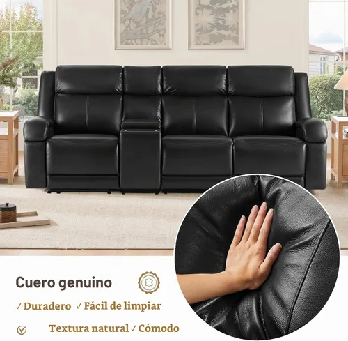 Vista 3 de Watson & Whitely Sofá reclinable eléctrico de piel auténtica, sofás reclinables de pared de 3 plazas con consola de almacenamiento, reposacabezas