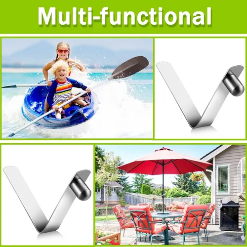 Vista 6 de Demissle 16 Pieces Canopy Metal Push Button Spring Clip Stainless Steel Push Button Clips V Shaped Tent Pole Clips Spring Lock for Camping Kayak
