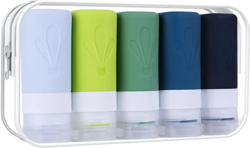 Vista 13 de INSFIT Botellas de viaje para artículos de tocador, artículos de aseo de tamaño de viaje de 3 onzas aprobadas por la TSA, sin BPA, tubos de silicona