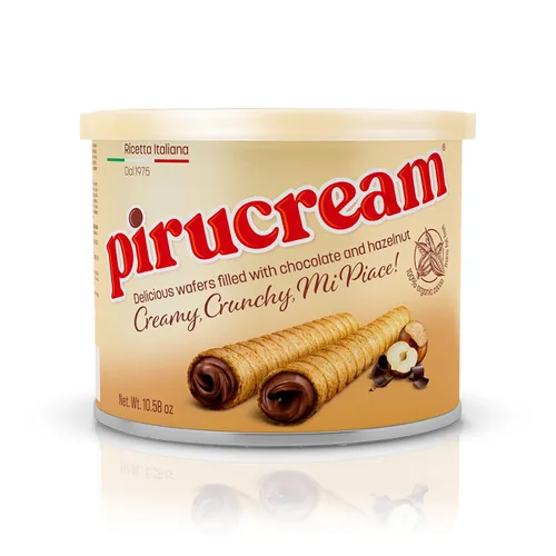 Vista 14 de Pirucream Obleas enrolladas con crema de chocolate y avellanas, hechas con cacao 100% orgánico, receta italiana desde 1975, 0.00 oz de grasa trans