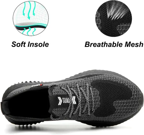 Vista 3 de SUADEX Zapatos de punta de acero para hombres y mujeres, zapatos de trabajo indestructibles, cómodos, ligeros, transpirables, de seguridad