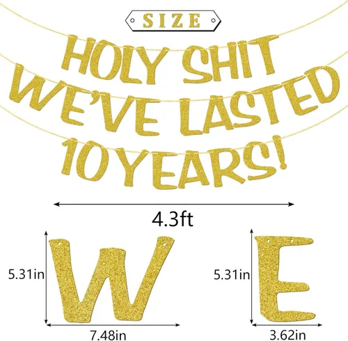 Vista 2 de Holy Shit We Lasted 10 Years - Cartel de 10º aniversario de boda, decoración divertida para él, su marido, esposa, padres, pre-encordado, purpurina