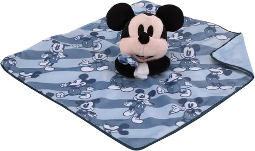 Vista 4 de Disney Mickey Mouse - Juego de 2 piezas de manta de bebé sherpa súper suave a rayas azules y azul marino