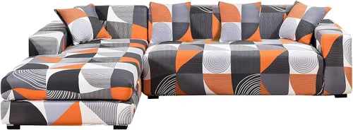 Vista 22 de LiveGo Funda de sofá en forma de L, 2 piezas, elástica y elástica de 3 plazas, protector de muebles con 4 fundas de almohada para sala de estar