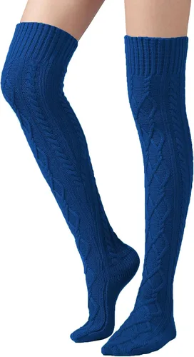 Vista 28 de SherryDC Calcetines de punto trenzado hasta el muslo para mujer, medias de bota extra largas de invierno, calentadores de piernas 1 - Blanco