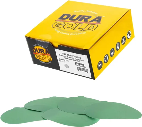 Vista 8 de Dura-Gold Discos de lija PSA de película verde de 5 pulgadas, grano 80 (caja de 50), discos de papel de lija autoadhesivos con parte trasera