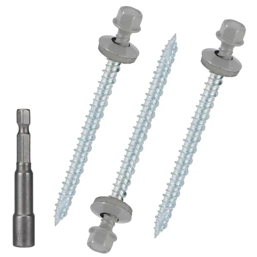 Vista 31 de Tornillos para techos de metal de 10 x 1 pulgada, tornillo para techo de chapa metálica con cabeza hexagonal negra y arandela EPDM para techos