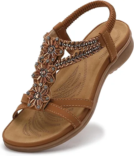 Vista 11 de Littleplum Sandalias para mujer hechas a mano con soporte de arco de verano, sandalias cómodas para caminar ortopédicas bohemias