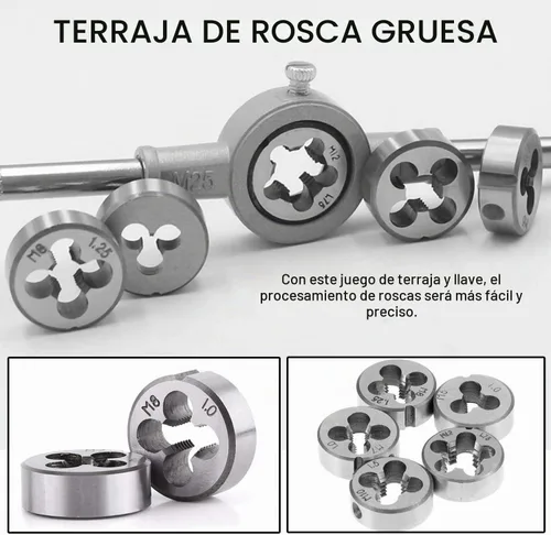 Vista 5 de JONMON Juego de 8 troqueles métricos, troquel de tornillo y soporte de llave ajustable con troqueles M3-M12, roscado y reenhebrado, corte