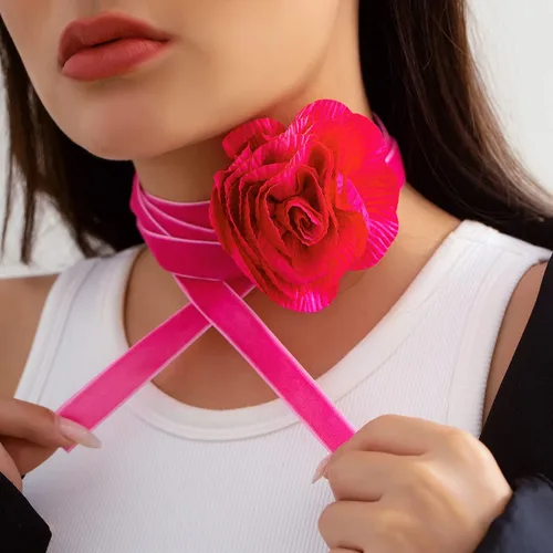 Vista 2 de HIIXHC Gargantilla de flores para mujer, sexy, gargantilla de cuero, gargantilla gótica, gargantilla gótica, disfraz de Halloween, regalo de joyería