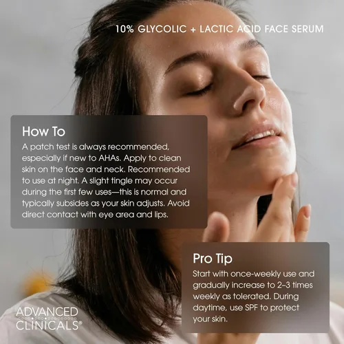 Vista 6 de Advanced Clinicals - Suero exfoliante con ácido glicólico al 10% para la cara + ácido láctico Exfoliante facial AHA + suero de ácido salicílico