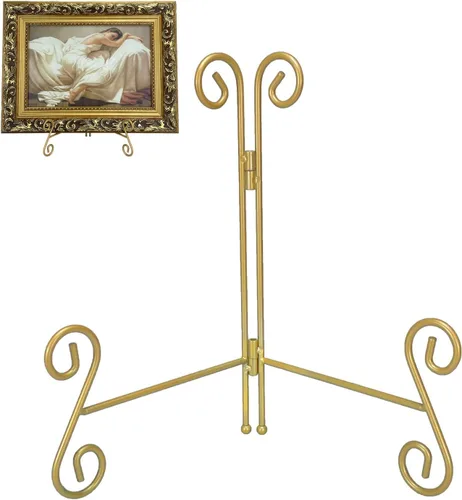 Vista 8 de Soporte de placa dorado de 6 pulgadas, soporte de placa de hierro plegable para exhibición, caballete de exhibición plegable para fotos, fotos