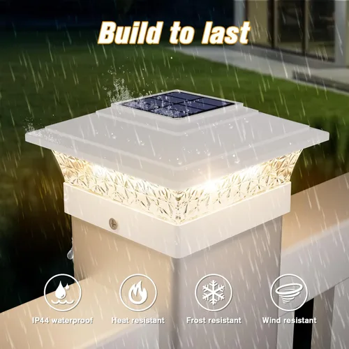 Vista 3 de Luces solares para tapas de postes para exteriores, paquete de 12, impermeables, luces para postes de cerca con 16 LED ultra brillantes que se Blanco