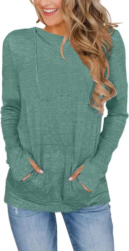 Vista 9 de AUSELILY Womens Long Sleeve Drawstrings Hooded Sweatshirt With Thumb Holes 01-beige