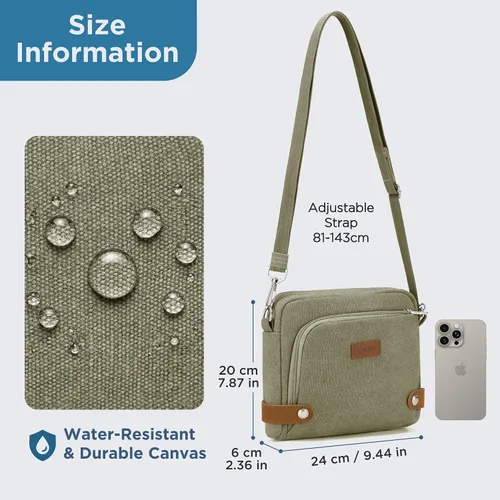 Vista 8 de Anti Theft Crossbody Bag for Women, RFID Blocking Travel Purse Slash Proof Verde militar