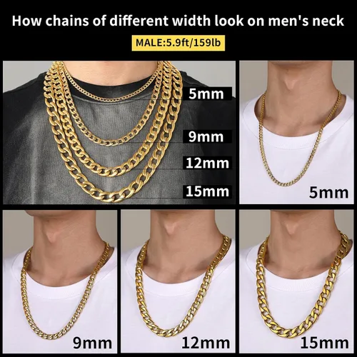Vista 5 de ChainsHouse Collar de cadena de eslabones cubanos para hombre y mujer, 0.118 in0.157 in0.197 in0.315 in0.354 in0.472 in0.591 in ancho, acero