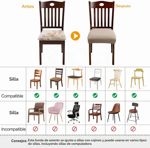 Vista 6 de Fuloon Fundas de Asiento de Silla Elásticas Impermeables 4 PCS, Fundas de Silla de Comedor Removibles Lavables Fundas Deslizables de Cojín de I-caqui