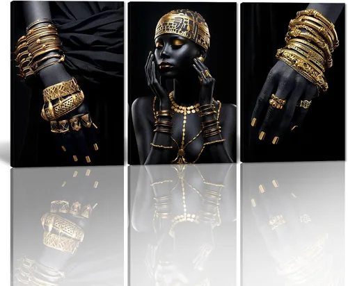 Vista 75 de MAMAGO Lienzo decorativo para pared, pintura de belleza dorada y negra, fotos de mujeres africanas, hermosos pósteres de mujer negra, impresiones