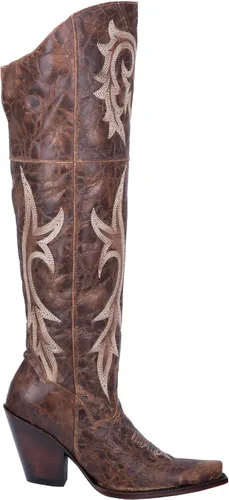 Vista 2 de Dan Post Botas Para Mujer Jilted Bordado Snip Toe Botas De Vestir De La Rodilla De Tacón Alto 3 "Y Más - Marrón, Marrón