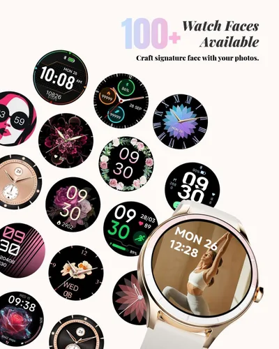 Vista 7 de TOOBUR Reloj inteligente para mujer, reloj inteligente HD de 1.575 pulgadas, compatible con Android e iOS, responder/hacer llamadas, reloj de Beige