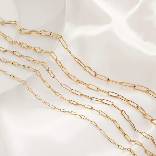 Vista 4 de Cadenas de collar de 16.4 pies para fabricación de joyas, cadenas de acero inoxidable chapadas en oro a granel para manualidades, collares