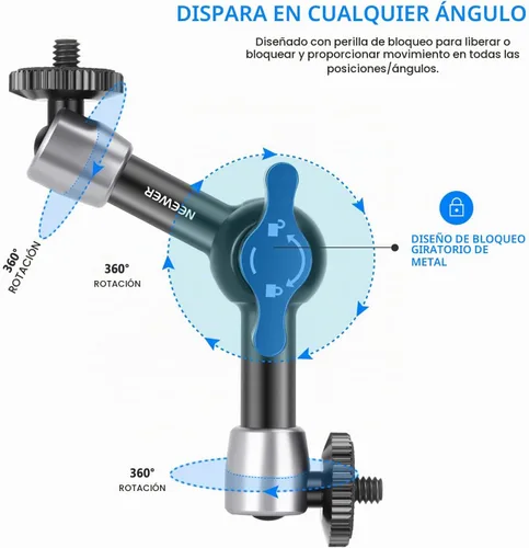 Vista 5 de NEEWER Brazo mágico de fricción articulado ajustable de 15 cm con tornillo de 1/4 en ambos extremos, compatible con jaula SmallRig, flash/luz
