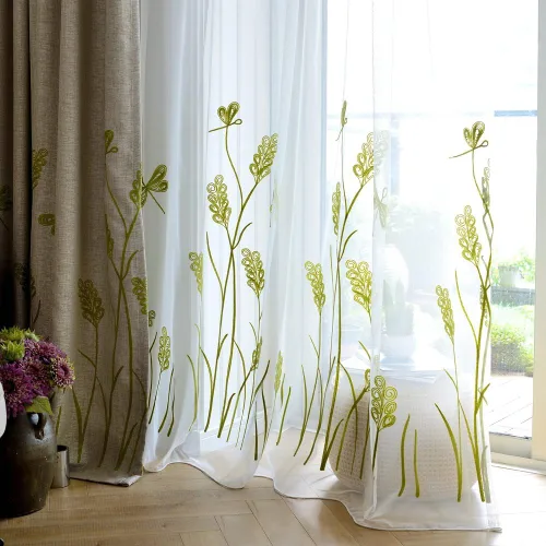 Vista 15 de Melodieux Cortinas texturizadas de lino con bordado de trigo para sala de estar, dormitorio, cortinas de ventana con patrón floral de granja
