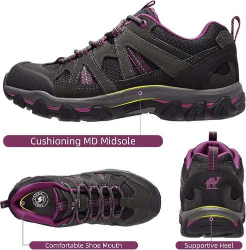 Vista 4 de CAMELSPORTS Zapatos de senderismo para mujer, transpirables, antideslizantes, ligeros, para exteriores, para senderismo, caminar