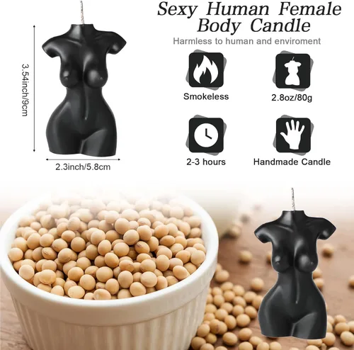 Vista 2 de Tondiamo 2 velas en forma de cuerpo femenino masculino cuerpo hombres torso cera de soja perfumada vela decorativa para dormitorio, baño, boda Negro