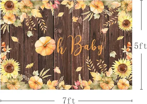 Vista 3 de AIBIIN telón de fondo de otoño Oh Baby de 7 x 5 pies para otoño, Acción de Gracias, calabaza, madera rústica, baby shower, fotografía, fondo, dar