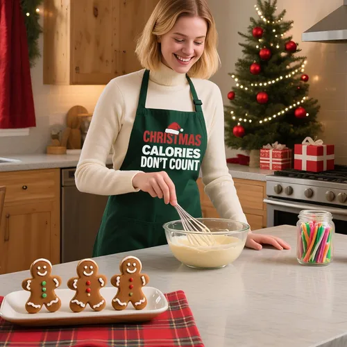 Vista 2 de Delantales de Navidad para mujeres y hombres con 2 bolsillos, delantales de cocina ajustables para cocinar hornear, regalo de vacaciones para amigos
