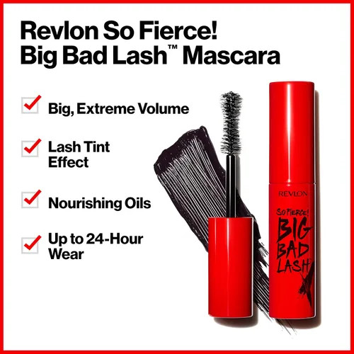 Vista 2 de Revlon Rímel, So Fierce Big Bad Lash Maquillaje de Ojos, Voluminizante, Relleno de Media para Ella, Dura hasta 24 Horas, 761 Negro, 0.34 fl oz
