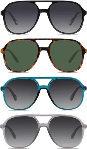 Vista 14 de YDAOWKN Retro Aviator Sunglasses for Womens Mens 70s Double Bridge Sunnies 2 Tintes Negro/Gris+Negro/Amarillo