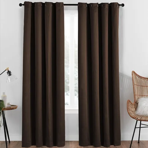 Vista 2 de HESTIN Juego de cortinas opacas de 4 piezas (incluye 2 paneles y 2 alzapaños), cortinas opacas con aislamiento térmico sólido con ojales