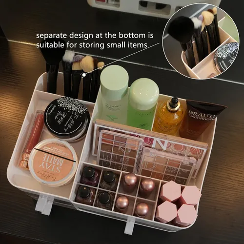 Vista 4 de KLGO Organizador de maquillaje y almacenamiento de cosméticos con 3 cajones transparentes, organizador de cuidado de la piel para baño, soporte